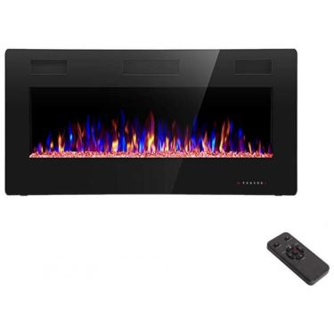 Imagem de Lareira Elétrica de Embutir A45x91L, com Controle Remoto e Luz de LED Tela Sensível ao Toque, 500W, 110v, R.W.FLAME 1, Preto