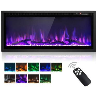 Imagem de Lareira Elétrica de Embutir A44x106L com Termostato, 9 Cores de Chamas, Controle Remoto e Temporizador, 110V 1500W, ORALNER, Preta