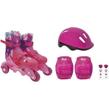 Imagem de Patins In Line Infantil Barbie Fun - Rosa Com Acessórios