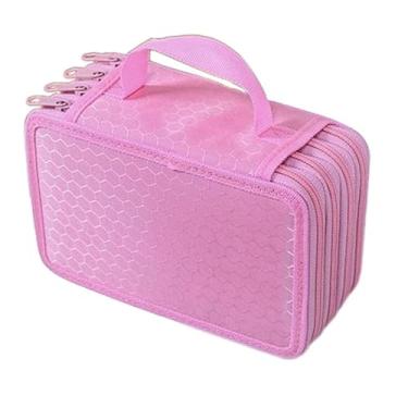 Imagem de Estojo para lápis de grande capacidade, multifuncional, 4 andares, 72 furos, bolsa para canetas, arte, desenho, pintura, armazenamento, material escolar, artigos de papelaria. (Rosa4)