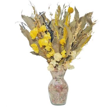 Imagem de Arranjo De Flores Desidratadas Petit Bounganville Amarelo + Vaso De Vidro