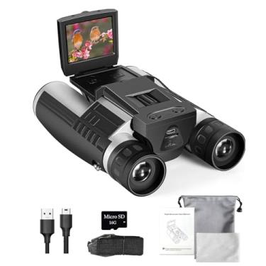 Imagem de Binóculos digitais com visor LCD de 5 cm com câmera 12 x 32 5 MP para tirar fotos, vídeo telescópio para assistir pássaros, futebol, jogos, esportes, concerto, com alça e bolsa para cartão de memória