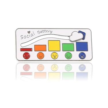 Imagem de lianiser Broche de bateria social - Pin de lapela deslizante criativo My Social Battery, ferramenta de gravação de humor, divertida, interativa, esmalte, broche emocional, 7 dias por semana, crachá