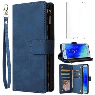 Imagem de Asuwish Capa carteira compatível com Samsung Galaxy J7 Star J 7 Crown 7J Refine 2018 J7V V 2ª geração e protetor de tela de vidro temperado, capa flip para celular Glaxay Aura S767VL SM J737V azul
