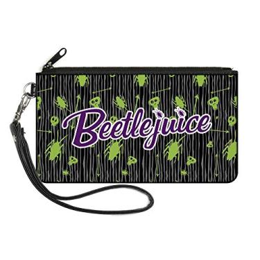 Imagem de Buckle-Down Carteira feminina com zíper padrão Beetlejuice pequena, 16,5 x 9 cm
