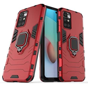 Imagem de Capa Protetora Magnética Anti-quedas para Xiaomi Mi Redmi 10, Redmi10 Prime, Suporte Giratório + Proteção Militar (Vermelho)