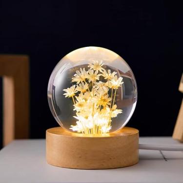 Imagem de MARZIUS Luz noturna de bola de cristal de flor, lâmpada noturna de bola de vidro de 6 cm com base arborizada, presentes de decoração para homens, mulheres, crianças, meninos, meninas, adolescentes