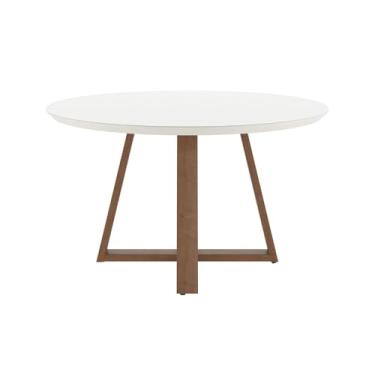 Imagem de Mesa de Jantar Bennett Redonda 115 cm - Natural c/Vidro Off White