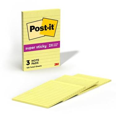 Imagem de Post-it Notas forradas super adesivas, 4 blocos de notas adesivos, 10 x 15 cm, material escolar para estudantes, ideal para livros didáticos, cadernos, paredes e superfícies verticais, amarelo canário