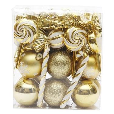 Imagem de Generic 36x Conjunto de enfeites de árvore de Natal Decorações de Natal, Bolas de Natal de doces para guirlanda de porta da frente, feriado, suprimentos para, Ouro