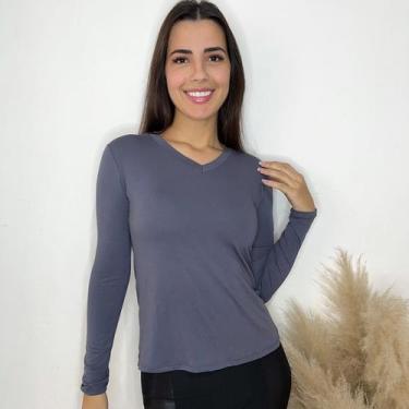Imagem de Blusa de frio Feminina Gola V Manga Longa basica Segunda Pele inverno 