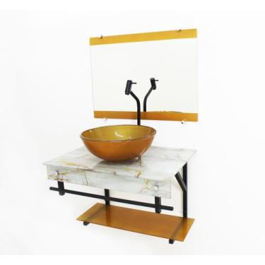 Imagem de Gabinete de vidro 60cm apx com cuba redonda - mármore branco dourado -