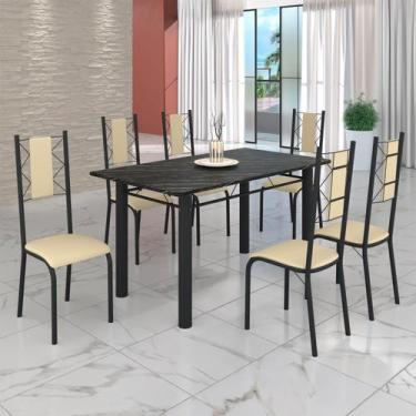 Imagem de Conjunto Sala de Jantar Bahia Mesa Tubo 140x75cm Tampo Pedra Ardósia I