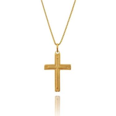 Imagem de Colar Corrente Veneziana Pingente Cruz Crucifixo Banhado a Ouro 18k - 