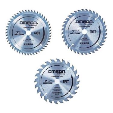 Imagem de Kit 3 serra circular 185mm 7.1/4 pol 24d 36d 48d madeira mdf - OMEGA