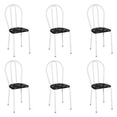 Imagem de Kit 6 Cadeiras de Cozinha Texas Estampado Preto Florido Pés de Ferro B