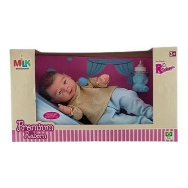 Imagem de Brinquedo Realista Boneco Reborn Com Pijama e Mamadeira Azul - Milk Br