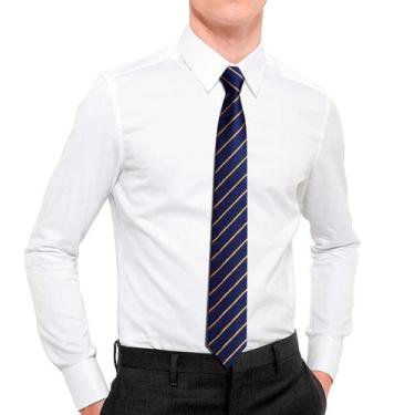 Imagem de Gravata jacquard slim Casamento Executivo Azul Listra Ouro - anjo da m