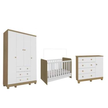 Imagem de Quarto Completo Bebe Moveis Peroba Ben Junior 04 portas MDF, Branco Ca