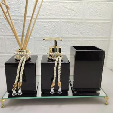 Imagem de Kit Lavabo Aromatizador Porta Sabonete Líquido Porta Escova Bandeja De