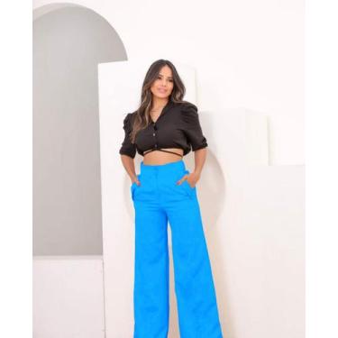 Imagem de Calça Pantalona Alfaiataria Moda Feminina Tendência cintura Alta - Vit
