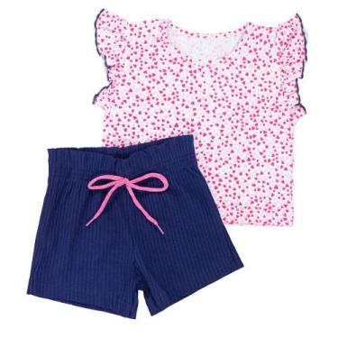 Imagem de Conjunto Verão Infantil Cropped Coração Rosa Menina - Fantoni, 3, Rosa