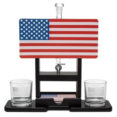 Imagem de Conjunto de decantador de uísque bandeira dos EUA. Presentes exclusivos para homens ou papai, presentes de bar em casa. Bebidas alcoólicas, copo de bar, conjunto de decantador de álcool