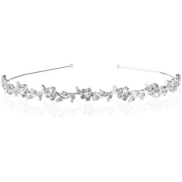 Imagem de Faixa de cabeça feminina com flor de noiva e folhas de cristal de casamento coroa tiara