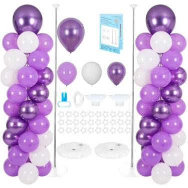 Imagem de Balloon Column Stand with 102 Balloons, Balloon Column Kit Set of 2, Metal Balloon Tower Stand with Base for Floor, Height Adjustable from 1.57 to 7 Ft, For Party Decorations