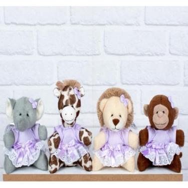 Imagem de Pelucia Quarteto Safári Mini Leão, Elefante, Macaco E Girafa - 4 Pçs (LILAS)