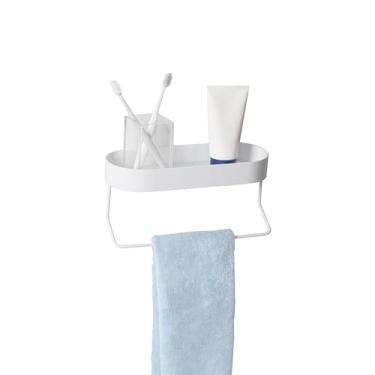 Imagem de Honey-Can-Do Prateleira de banheiro montada na parede com barra de toalha e bandeja superior oval, branca SHF-09519 branca