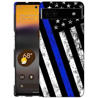 Imagem de Capas SM Capa para Google Pixel 6A - Linha Azul Fina Grunge Bandeira da Polícia dos EUA Design Impresso 3D Capa Traseira de Plástico Rígido para Google Pixel 6A (não para Pixel 7A).