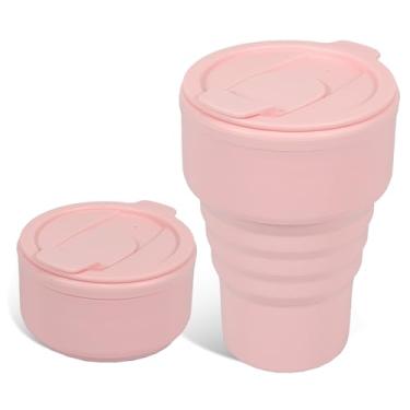 Imagem de Peboms Copo de silicone dobrável - rosa, copo de viagem dobrável reutilizável para acampamento, caminhada e academia, à prova de vazamento, ecológico, livre de BPA, lavável na lava-louças, garrafa de