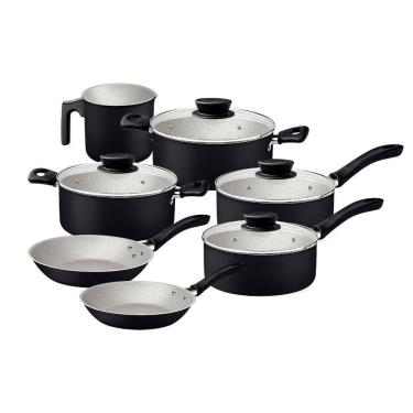 Imagem de Jogo De Panelas Tramontina Linz 7 Peças Em Alumínio Antiaderente Starflon Max Preto