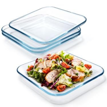 Imagem de NUTRIUPS Pacote com 4 pratos de vidro transparente de 23 cm, conjunto de pratos de servir de vidro temperado para cozinha, pratos de jantar de vidro, seguro para lava-louças e micro-ondas (conjunto de