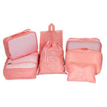 Imagem de Kit necessaire organizador para mala de viagem coleção basic rosa - Mi