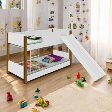 Imagem de Beliche Montessoriana com Escorregador Noa Branco Mel - Mais de Casa