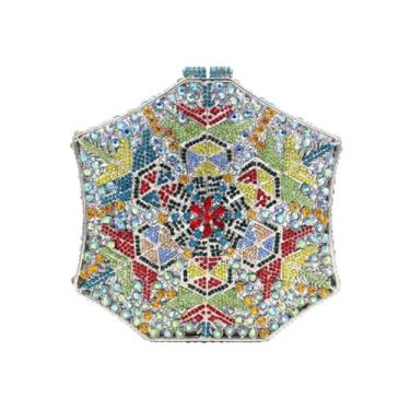 Imagem de UMREN Bolsa feminina de cristal floco de neve para noite com strass deslumbrante para festa formal brilhante nupcial bolsa clutch, Prata