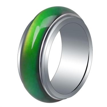 Imagem de Anel que muda de cor, humor, emoção, temperatura, índice de temperatura, anel de ansiedade, anel de ansiedade para mulheres, anel giratório de aço inoxidável, anel giratório para homens, nº 10