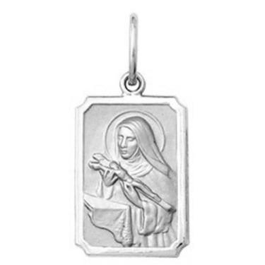 Imagem de Pingente Grande 2cm Modelo Retangular Santos Ouro Branco 18k ( 29 Sant