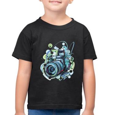 Imagem de Camiseta Algodão Infantil Câmera Fotográfica - Foca na Moda, Preto, 10