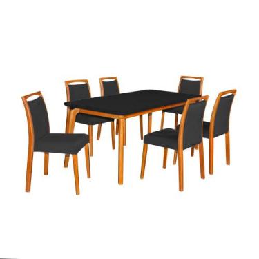 Imagem de Mesa Jantar Luxo Jade 160x90cm Preto com 6 Cadeiras Estofadas Veludo P