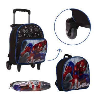Imagem de Kit Mochila Escolar Homem Aranha de Rodinhas Reforçada Aulas - Toys 2U