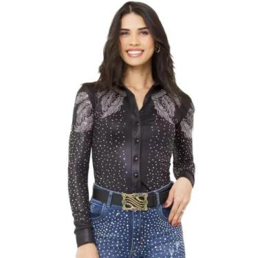 Imagem de Body Camisa Country Feminino Manga Longa Com Strass Rodeio - Country C