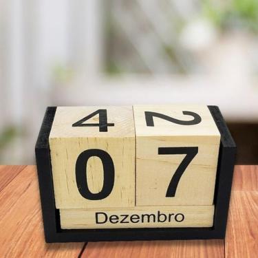 Imagem de Calendário Permanente De Madeira Data Numérico Escritório - x