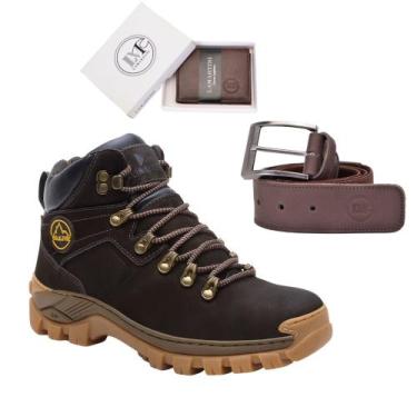 Imagem de Kit Coturno Masculino em Couro Legítimo com Registro C.A + Carteira em