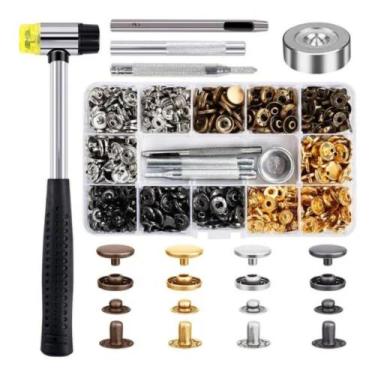 Imagem de Kit Botão de Pressão Metal  Em Couro Lanmax  Com Martelo