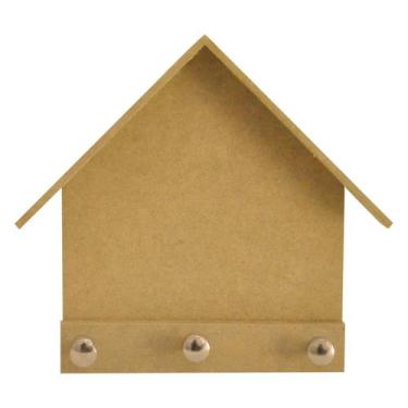 Imagem de Kit 10 Porta Chaves Casinha Lisa 3 Pinos Decoração 13x14cm MDF Madeira