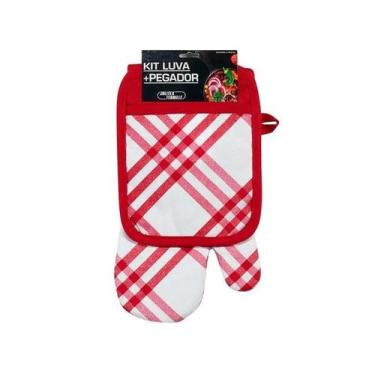 Imagem de Kit Luva e Pegador De Panelas Térmico Estampado Jolitex, Vermelho
