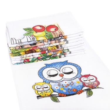 Imagem de Pano de Prato Estampado Branco Kit 5 Unidades - TEXTIL LORRANI